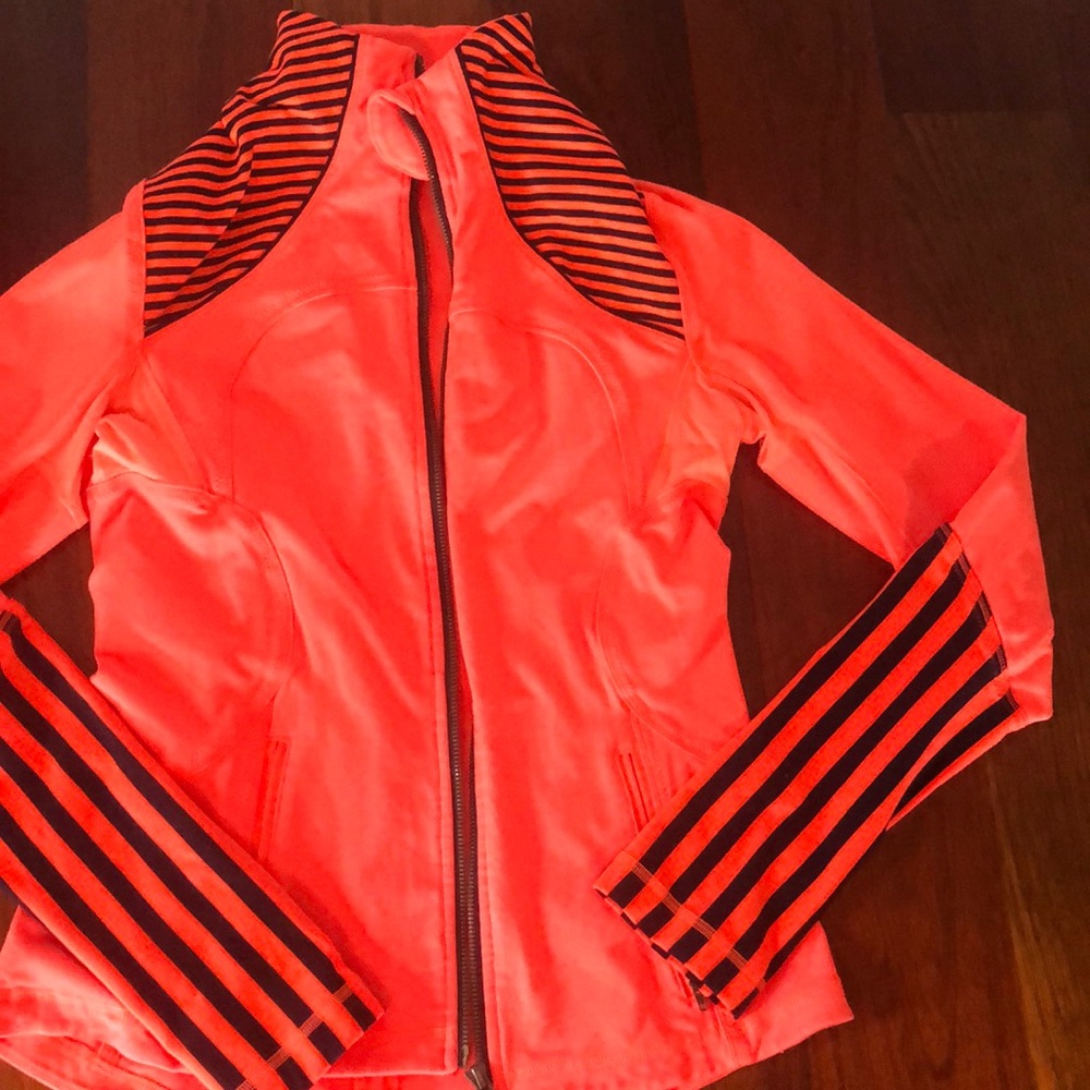 Lululemon striped bright peach and navy colored althletic zip up